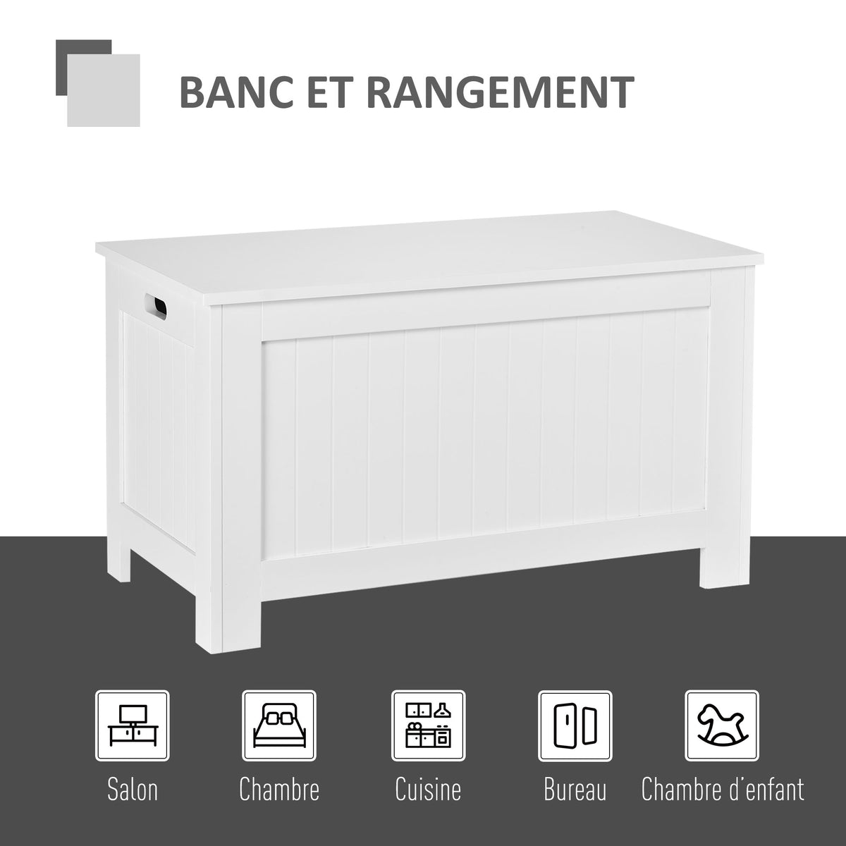 Coffre de Rangement avec Charnières de Sécurité, Boîte de Rangement en Bois, Coffre à Jouets avec Couvercle