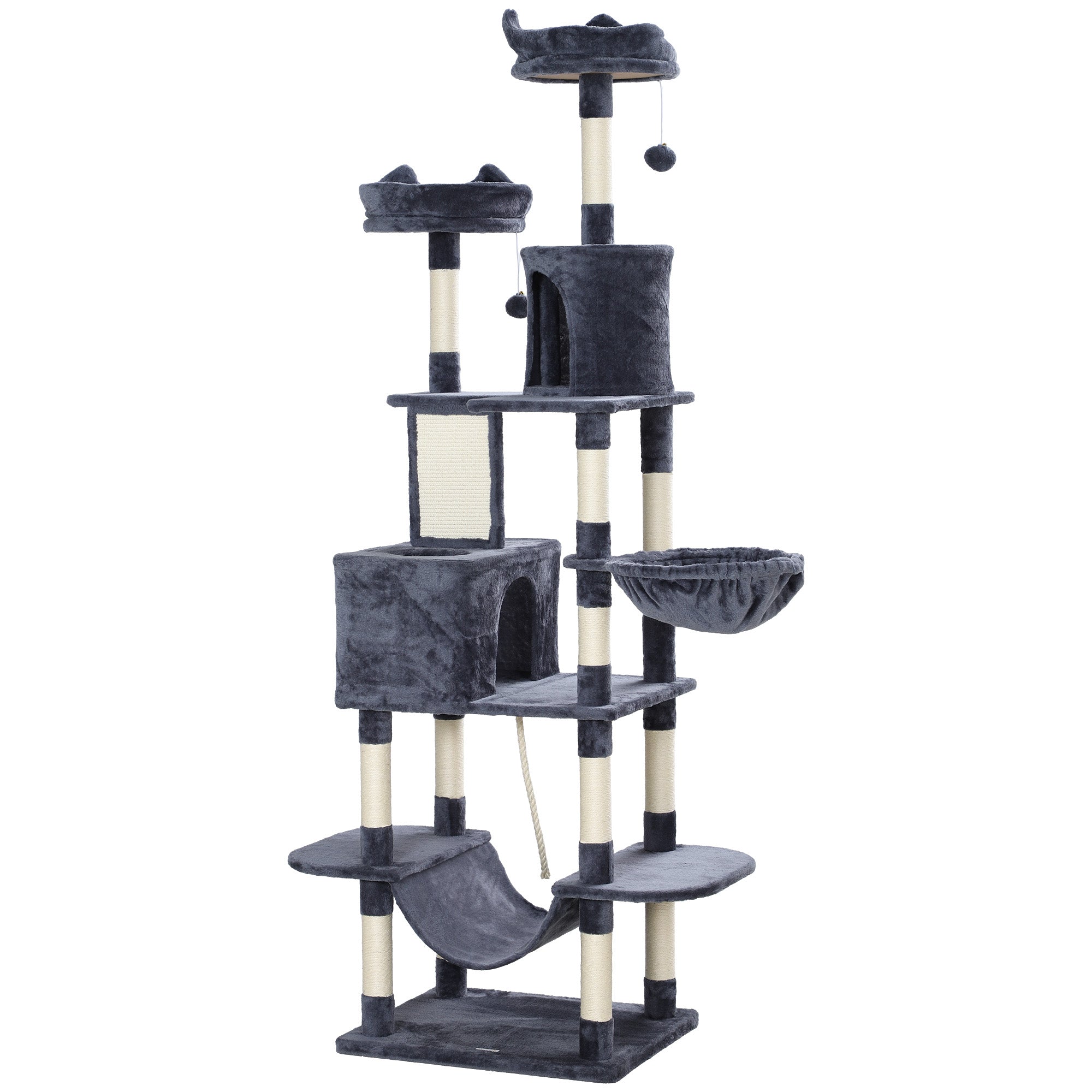Arbre à chat 206 cm tour de jeux pour chat en peluche plusieurs niveaux idéal pour 1-3 chats 60 x 50 x 206 cm gris foncé