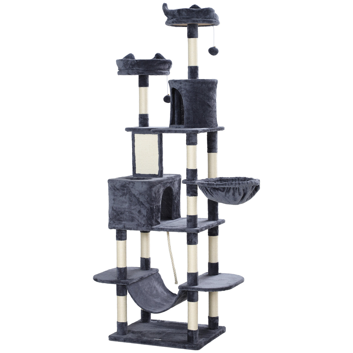 Kratzbaum 206 cm Spielturm für Katzen aus Plüsch mit mehreren Ebenen, ideal für 1-3 Katzen, 60 x 50 x 206 cm, dunkelgrau