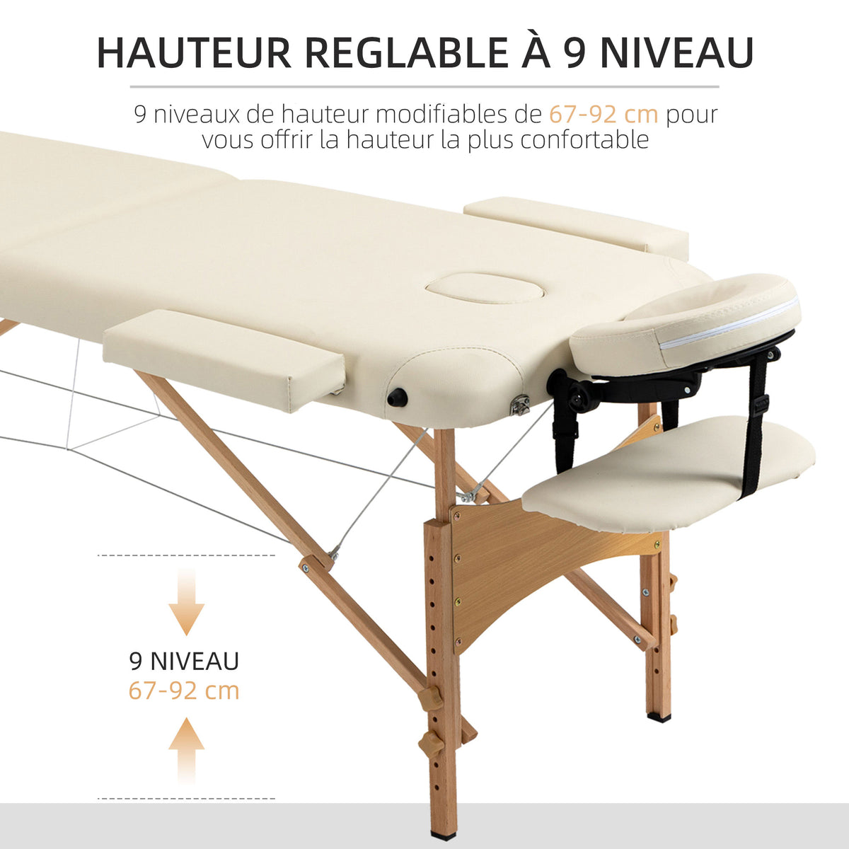 Lit/Table de Massage cosmetique Pliable en Bois 2 Zones crème