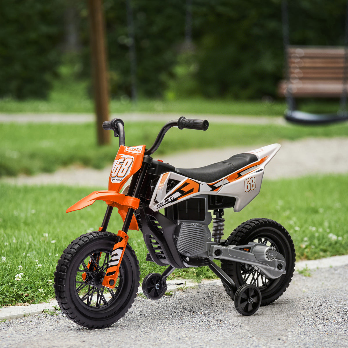 Moto électrique pour enfant moto cross pour enfants de 3 à 6 ans 2 moteurs 12V vitesse 5 km/h 109,5x60x72,5cm orange