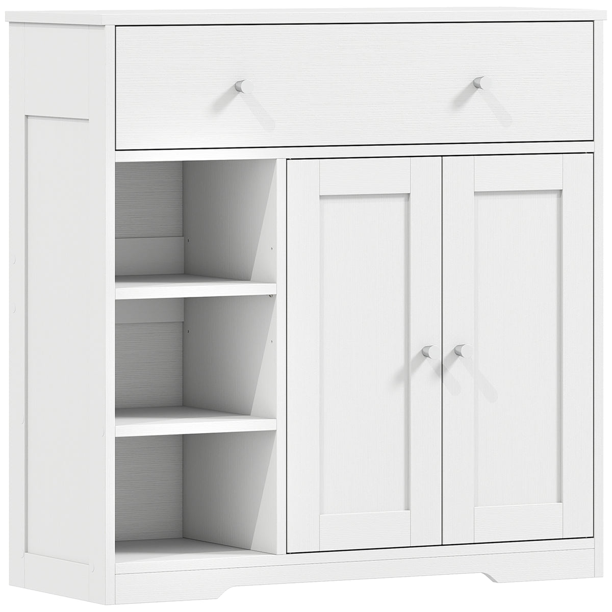 Meuble de Salle de Bain avec 1 Tiroir, 2 Portes, 3 Compartiments Ouverts, Style Scandinave, 80x30x80,2cm, Blanc