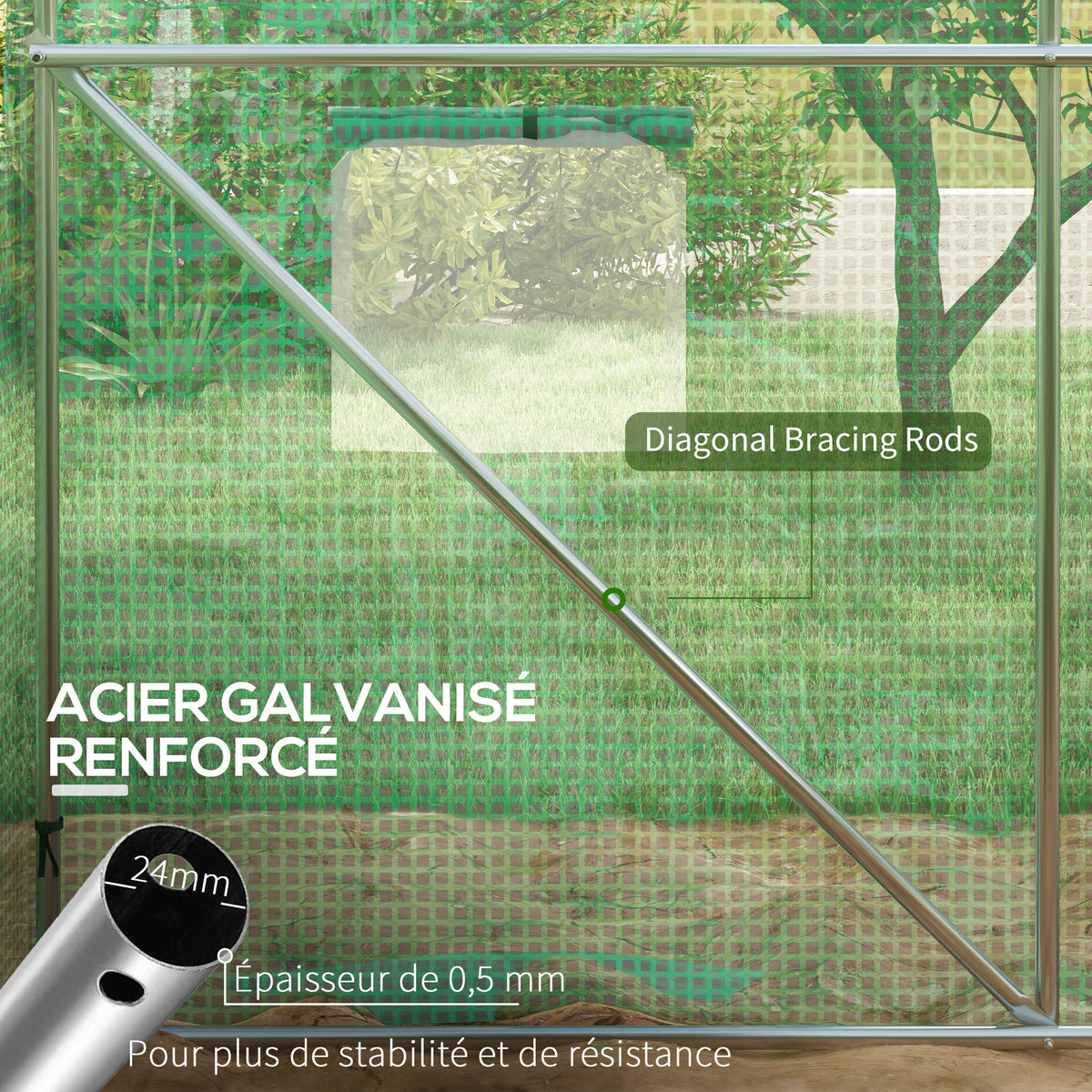 Serre de Jardin Tunnel 6 m² avec système d'arrosage intégré, 3L x 2l m 6 fenêtres Porte enroulable Vert