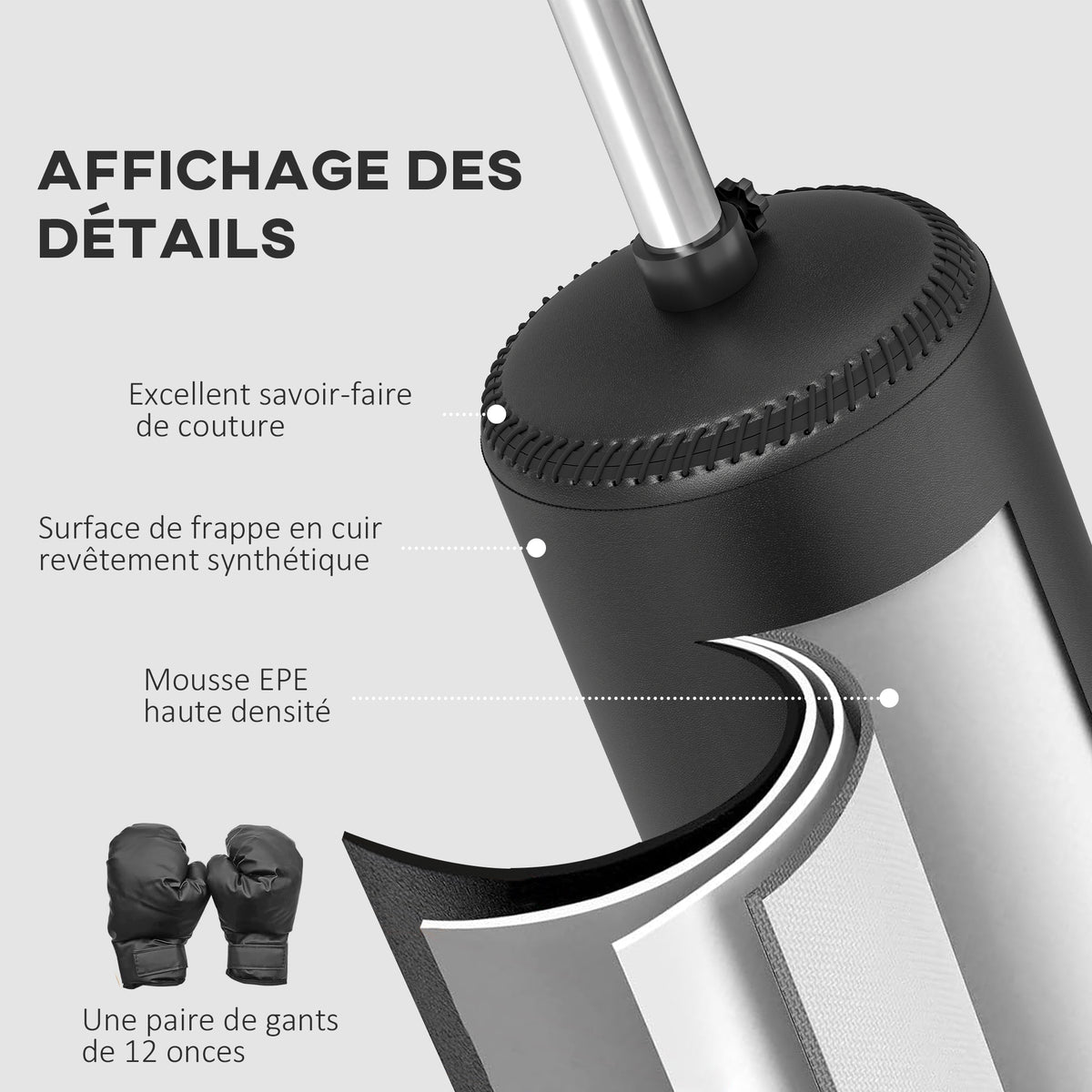 Sac de frappe boxe sur pieds punching ball brunier 3 en 1 avec ballon de vitesse bras flexible rotatif hauteur réglable