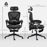 Chaise Bureau Ergonomique avec Appui-Tête Réglable, Fauteuil de Bureau Inclinable en Maille, Dossier Séparé, Noir