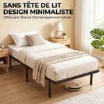 Cadre de lit 90 x 200 cm avec sommier en métal, lit simple avec rangement au-dessous, sans bruit, montage facile, noir
