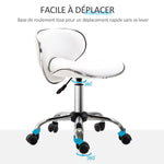 Tabouret à roulettes tabouret de travail avec hauteur réglable 44-56 cm et dossier, pivotant 360°, blanc