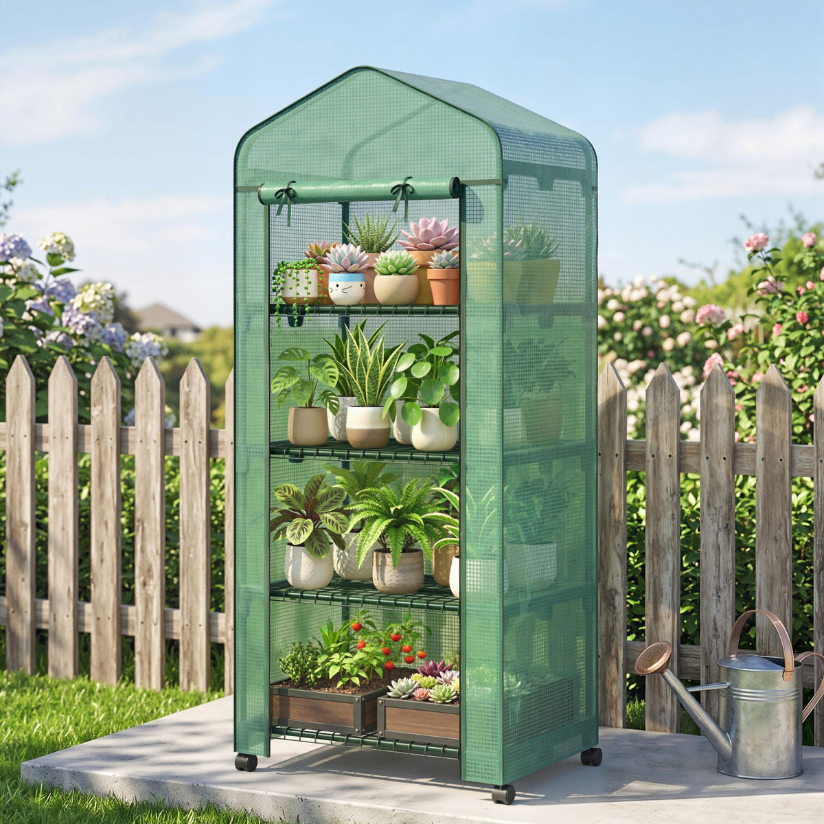 Serre de jardin balcon étagère serre 4 niveaux 69L x 50l x 165H cm acier époxy bâche amovible PE haute densité vert