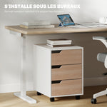 Caisson bureau mobile, meuble rangement bureau sur roulettes, 3 tiroirs, 40x50x57,5cm, blanc et chêne