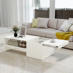 Table basse rectangulaire, table d'appoint plateau coulissant, rangement caché, étagère ouverte, 110 x 52 x 36 cm, blanc