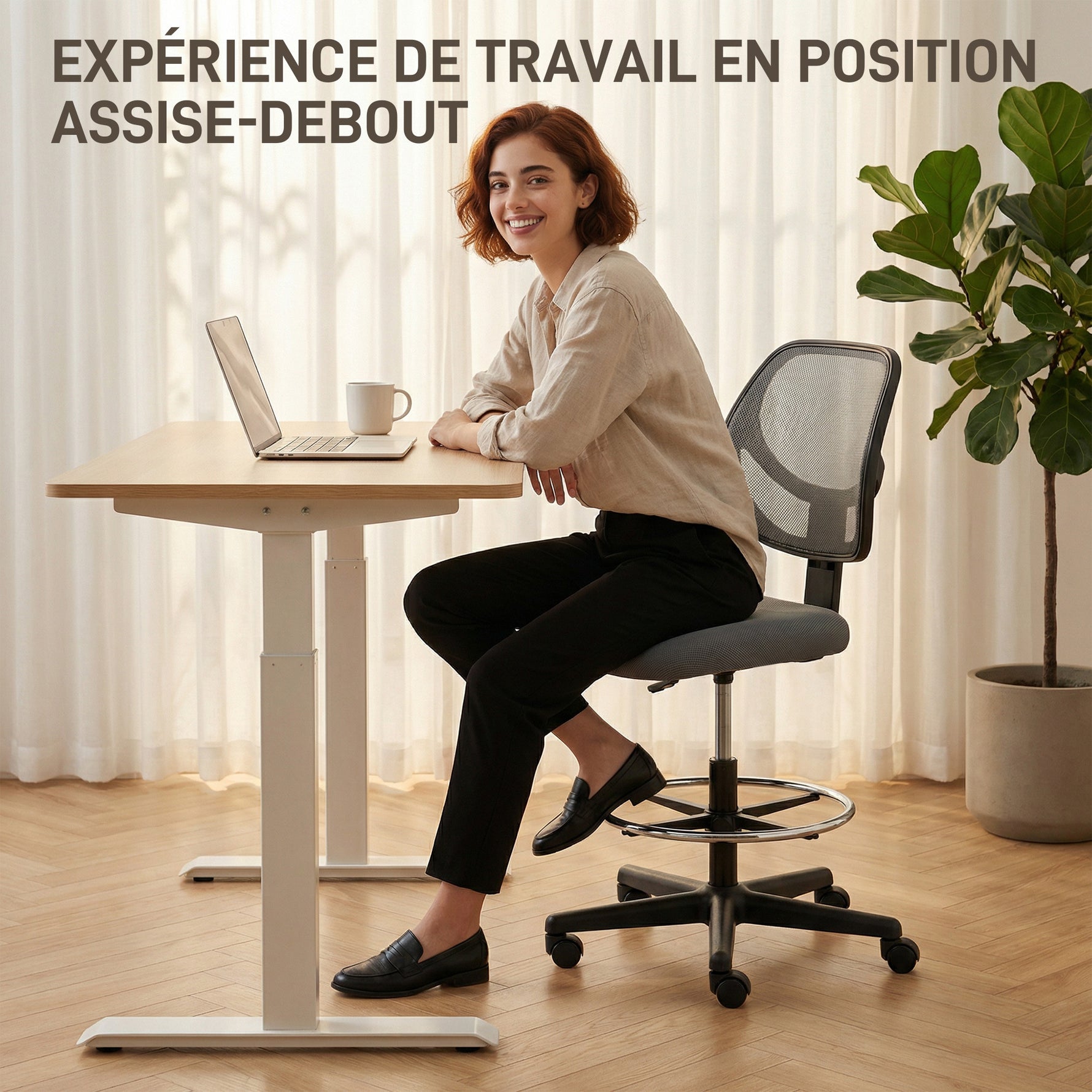 Chaise bureau ergonomique, fauteuil de bureau avec repose-pieds, chaise à dessin en maille, hauteur réglable, gris foncé