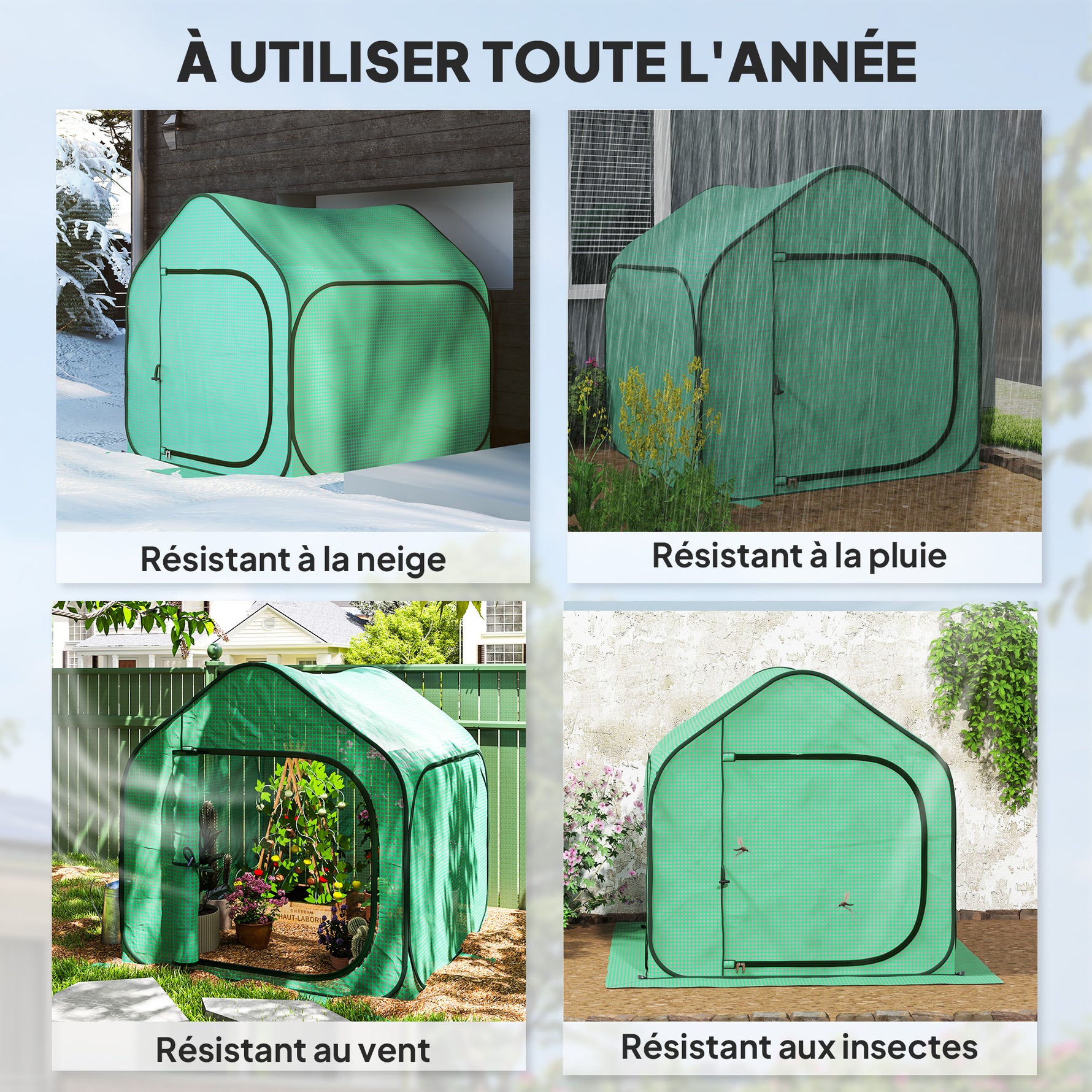 Mini serre pop-up petite serre légumes plante fleurs avec porte à fermeture éclair en PE 150 x 148 x 148 cm vert