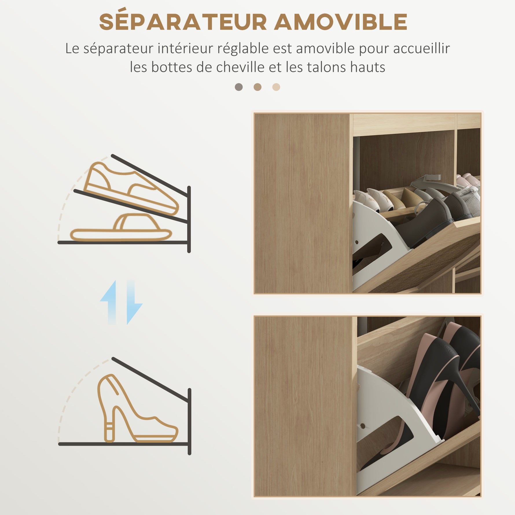 Meuble à chaussures 4 abattants 20 paires étagère réglable style bohème pieds en bois massif 105 x 24 x 97,5 cm naturel