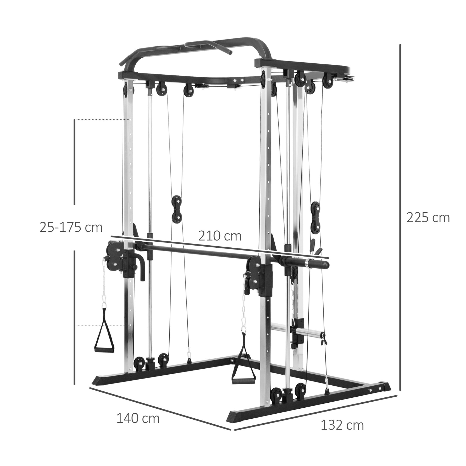 Station de musculation station de traction à câble support à squat barre câble cross-over 210 x 132 x 225 cm noir