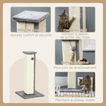 Griffoir pour chat poteau griffoir chat en sisal et peluche, boule suspendue base stable 41 x 41 x 81 cm gris et crème