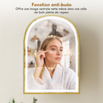 Armoire murale salle de bain avec miroir et éclairage LED, porte arquée, anti-buée, 50x14,5x70cm, doré