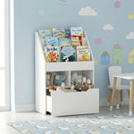 Boekenkast met opbergruimte, 3 planken, 2 nissen, grote lade, hout, wit