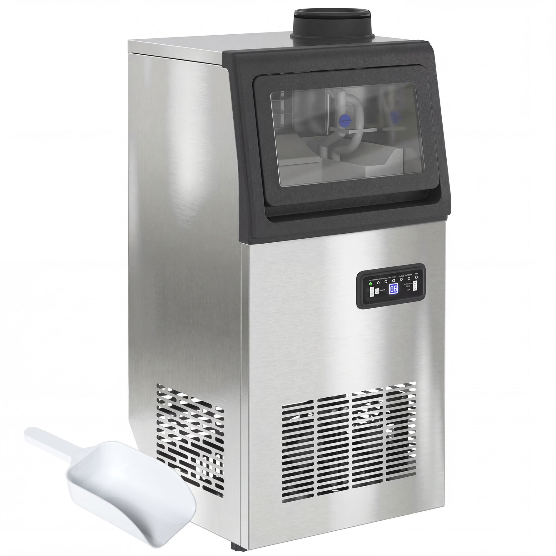 Machine à glaçons commerciale 36 kg/24h, acier inoxydable, ice maker, capacité 5,5 kg, 36 cubes par 10 minutes,