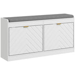 Banc à chaussures, banc de rangement, assise rembourrée, tiroir rabattable, porte avec motif 106 x 24 x 52,5 cm, blanc