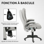 Fauteuil de bureau massant et chauffant chaise de bureau avec hauteur réglable dossier inclinable et télécommande gris