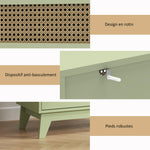 Commode 4 tiroirs meuble de rangement cannage en rotin aspect bois clair 80 x 35 x 95 cm vert