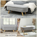 Banc banquette bout de lit coffre de rangement 2 en 1 en tissu avec pieds en bois 110l x 40P x 43H cm gris clair