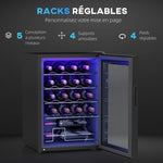 Cave à vin 20 bouteilles 53L haute performance température réglable 5-18° avec lumière LED, noir