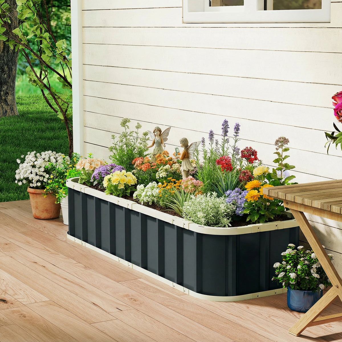 Jardinière surélevée en acier galvanisé, lit de jardin avec gants et bords pliés, 165 x 52 x 31 cm, gris foncé-8