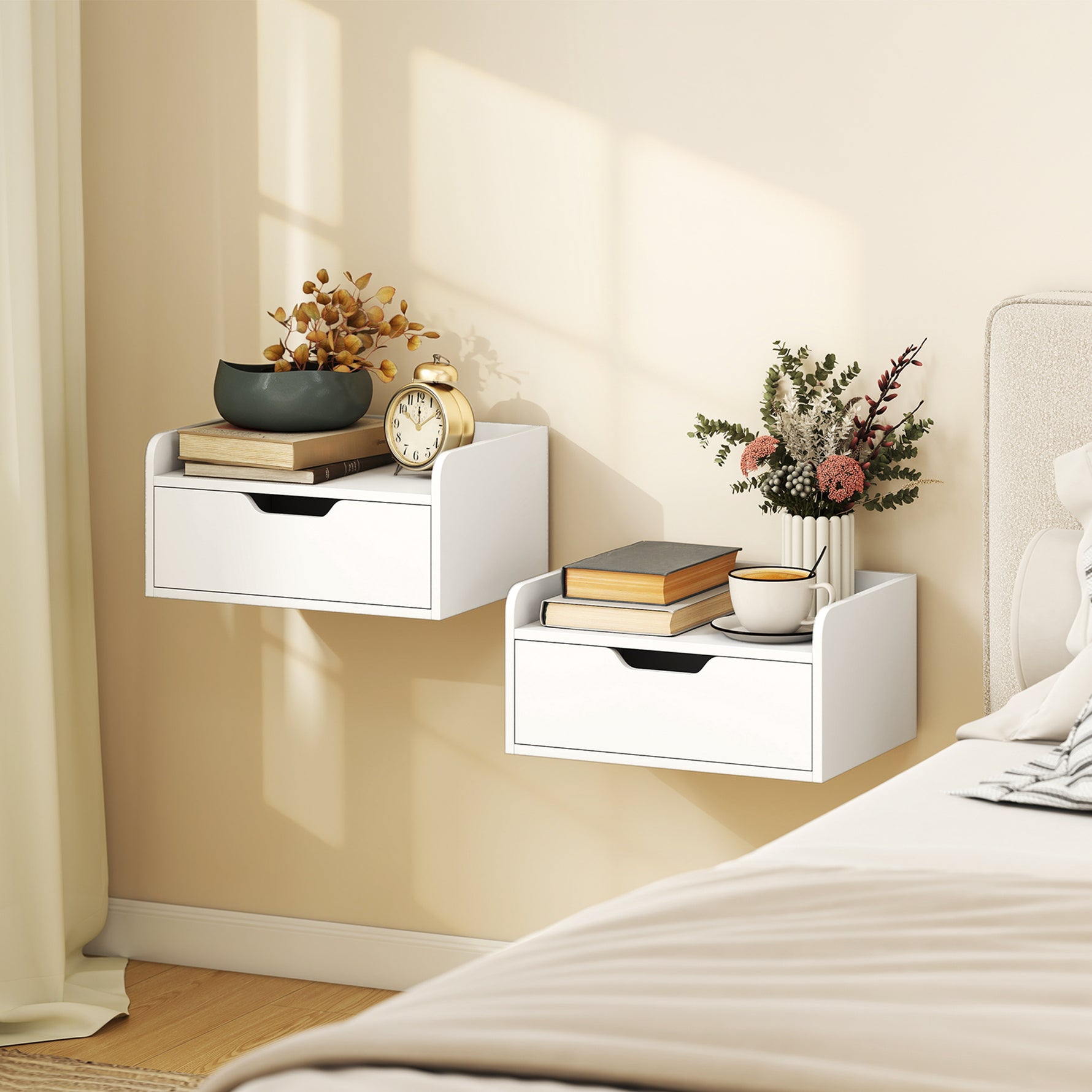 Lot de 2 tables de chevet murales tables de nuit suspendues tiroir plateau aspect bois dim. 40L x 30l x 19,5H cm