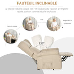 Fauteuil releveur inclinable avec Repose-Pied Fauteuil de Relaxation électrique Ajustable Lin Crème