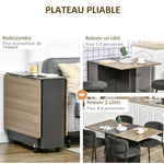 Table de salle à manger pliante sur roulettes avec rangement 2 tiroirs et 1 placard 76 x 140 x 74 cm
