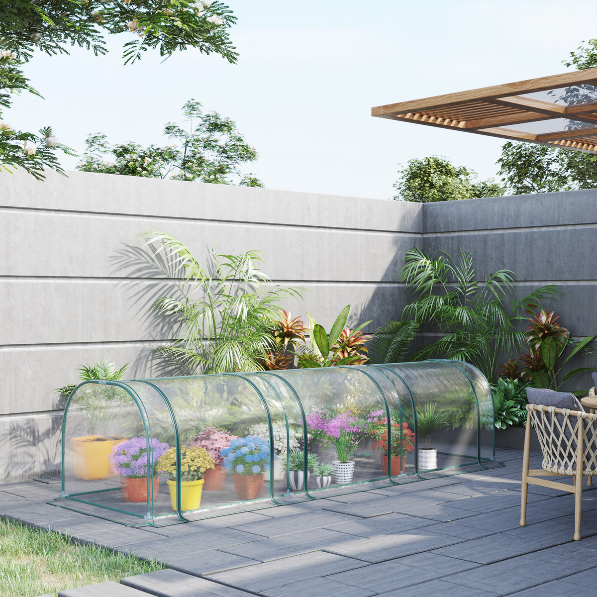 Mini serra da giardino, mini serra a tunnel, serra per pomodori 3,5L x 1l x 0,8A m, acciaio, PVC anti-UV, 3 finestre