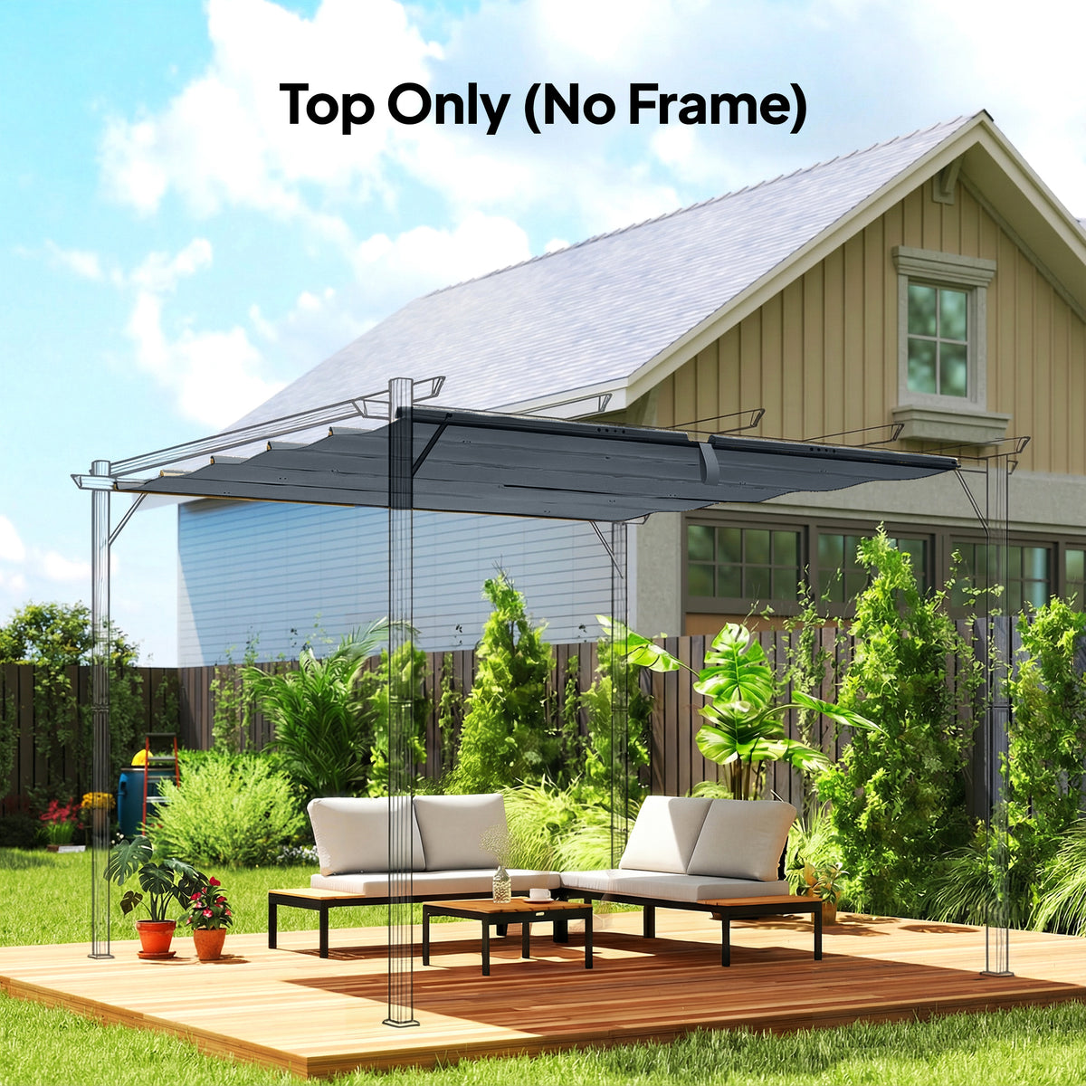 Toile de Toit pour pergola Bâche pour Pergola rétractable de 3 x 3 m, Polyester 180g/m³, Anti-UV 30+, Gris foncé