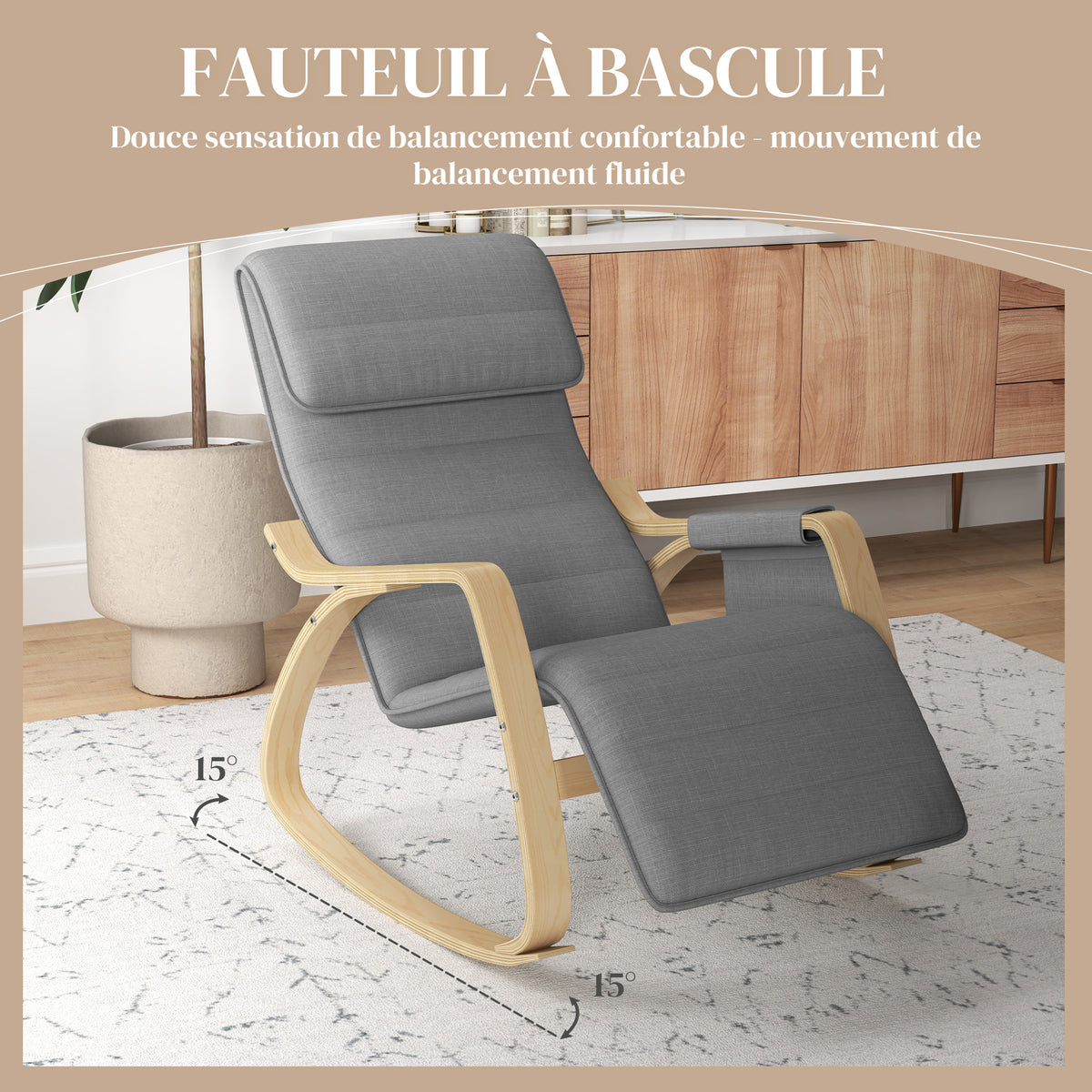 Fauteuil relax à bascule fauteuil allaitement avec repose-pieds réglable, poche latérale et appui-tête, gris