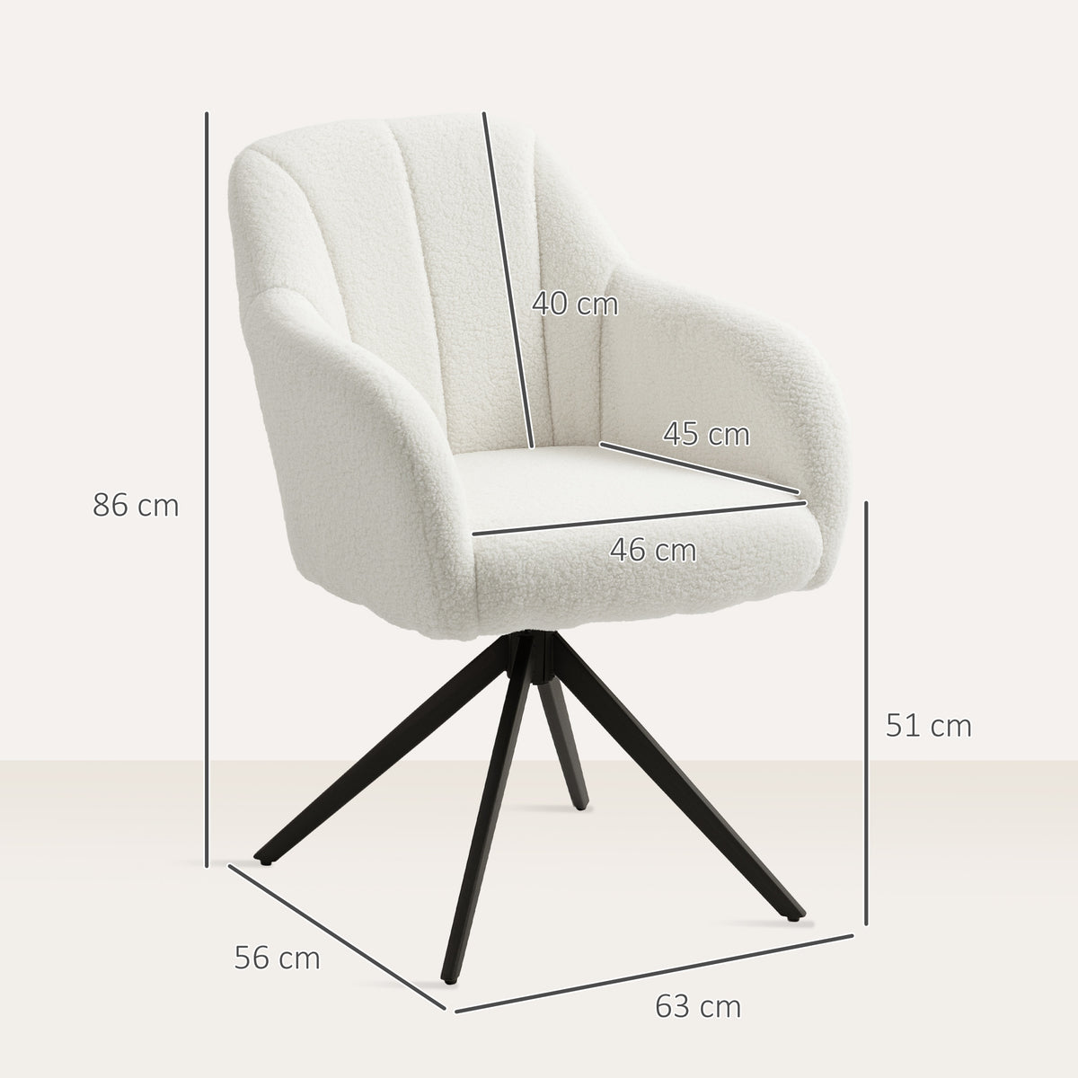 Fauteuil de salon pivotant capitonné grand confort piètement en acier et tissu effet polaire teddy blanc