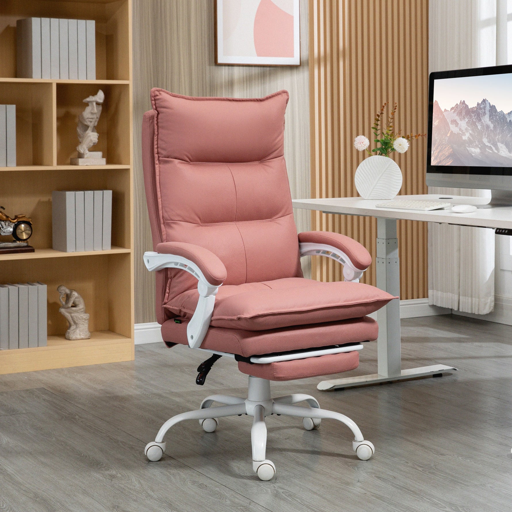 Fauteuil de bureau massant et chauffant, chaise de bureau, hauteur réglable, dossier inclinable, 66x74x121,5cm rose