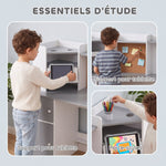 Kinderbureau met stoel, studeertafel, verstelbare tablethouder, pennenhouder, kurkbord, 5-12 jaar, grijs