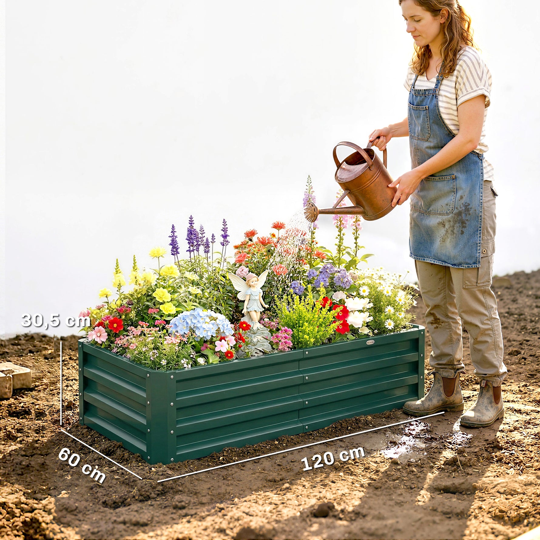 Lot de 2 Carrés Potagers de Jardin Rectangulaires, Tôle d'Acier Ondulée, 120 x 60 x 30,5 cm, Vert Foncé