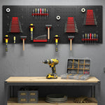 panneau perforé mural 600 x 400 mm, organiseur garage en acier avec 4 panneaux perforés, noir et rouge