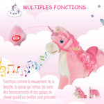 Cheval à Bascule modèle Licorne avec Sons Authentiques Selle Grand Confort Bois de peuplier Rose dim. L74 x l33 x 62H cm