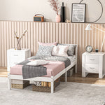 Estructura de cama de madera maciza 90x190 cm, cama individual con cabecero y somier de láminas resistente para niños y adultos