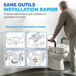 Rehausseur de siège de toilettes avec poignées, largeur réglable, accoudoirs rembourrés, blanc