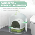 Maison de toilette pour chat bac à litière fermé chat poignée de transport porte translucide 40,5 x 52 x 39 cm vert