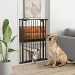 Barrière de sécurité animaux de 104H cm conception haute avec porte chat fermeture automatique système de double verrouillage sans percage de 74 à 80 cm acier noir
