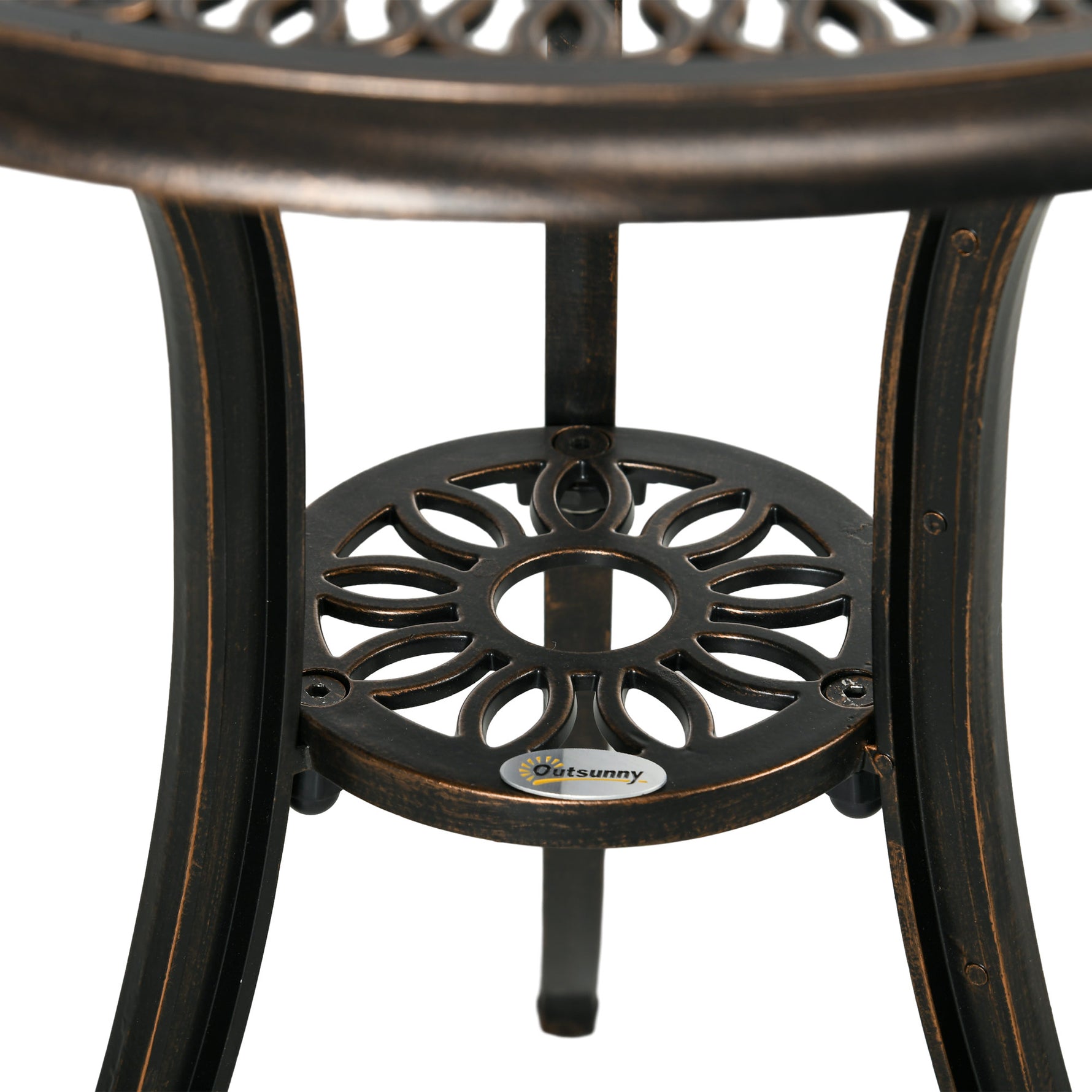 Ensemble Salon de Jardin 2 Places 2 chaises + Table Ronde style charme rétro en fonte d'aluminium, bronze