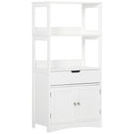 Meuble de Rangement Salle de Bain - 2 Portes, tiroir, 3 étagères - dim. 60L x 33l x 122H cm - MDF Blanc