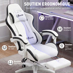 Siège gaming fauteuil gaming dossier inclinable 135° avec appui-tête repose-pieds 65l x 65P x 121-129H cm blanc et noir