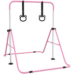 Barre de gymnastique pour enfants, barre horizontale pliable à hauteur réglable avec anneaux de gymnastique, rose