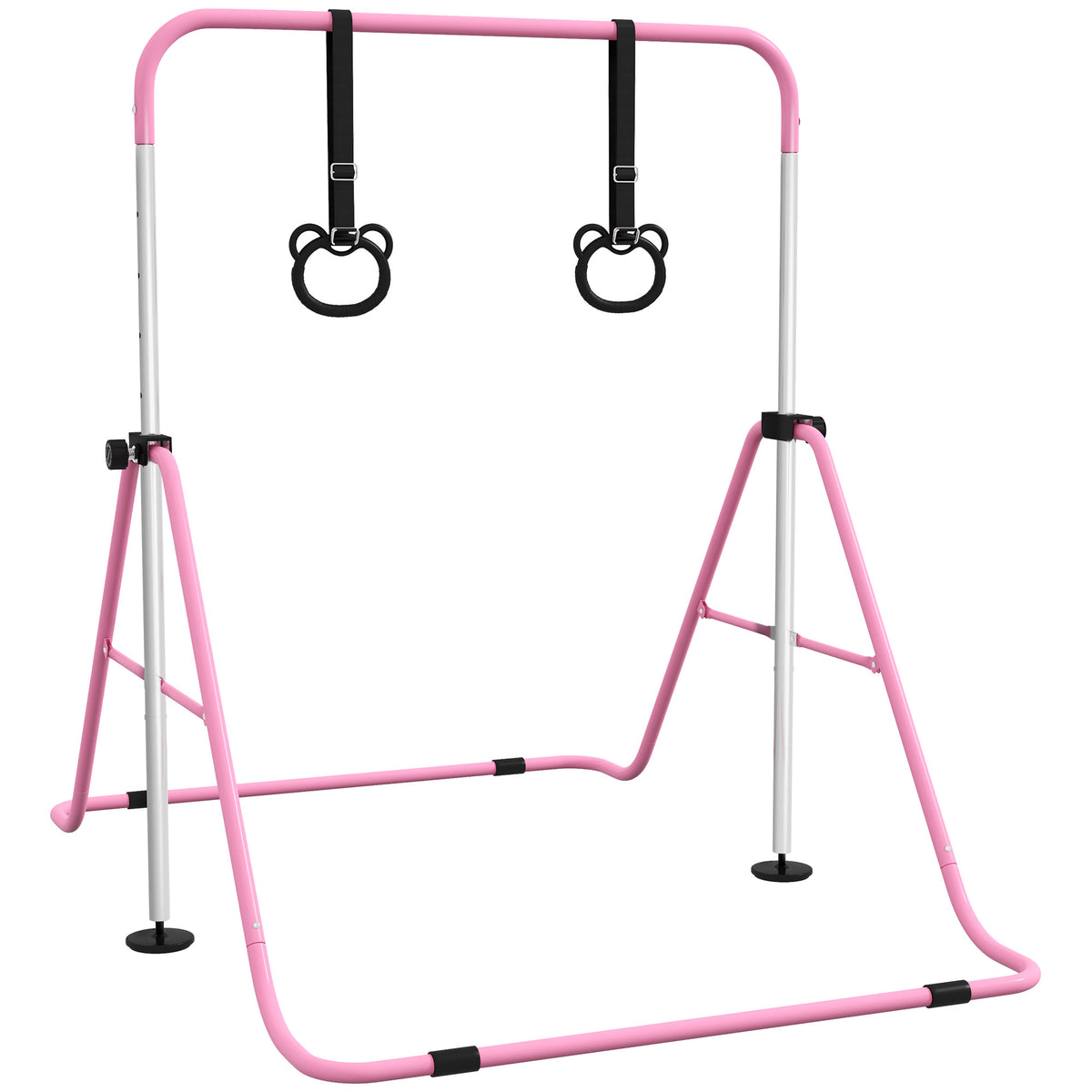 Barre de gymnastique pour enfants, barre horizontale pliable à hauteur réglable avec anneaux de gymnastique, rose
