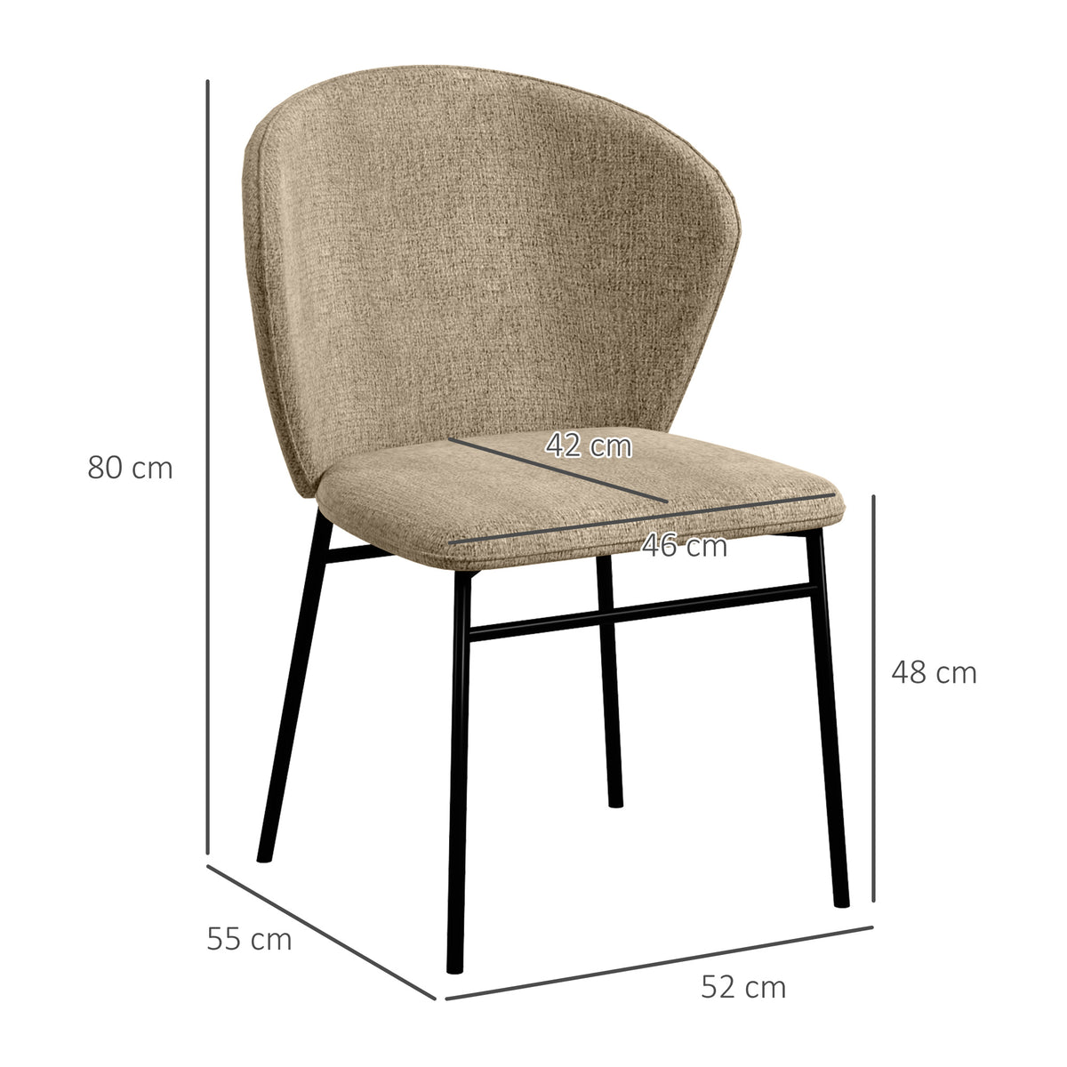 Set di 2 sedie da pranzo con seduta imbottita in tessuto effetto lino, gambe in acciaio stabili, design moderno, marrone chiaro